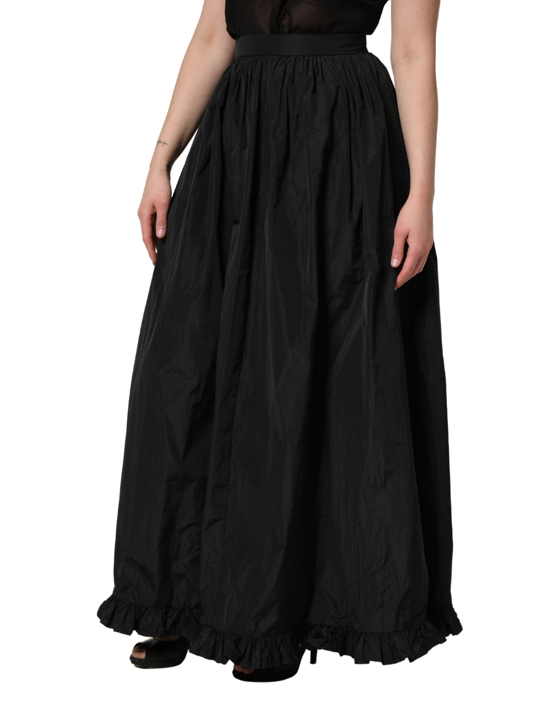 Jupe longue trapèze plissée taille haute noire MSGM pour femme