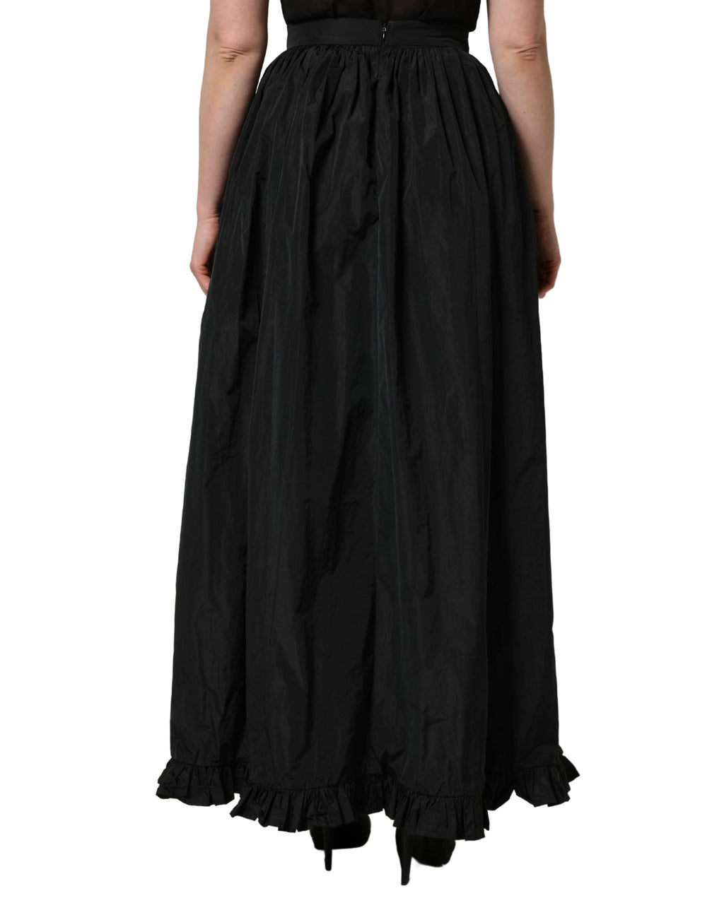 Jupe longue trapèze plissée taille haute noire MSGM pour femme