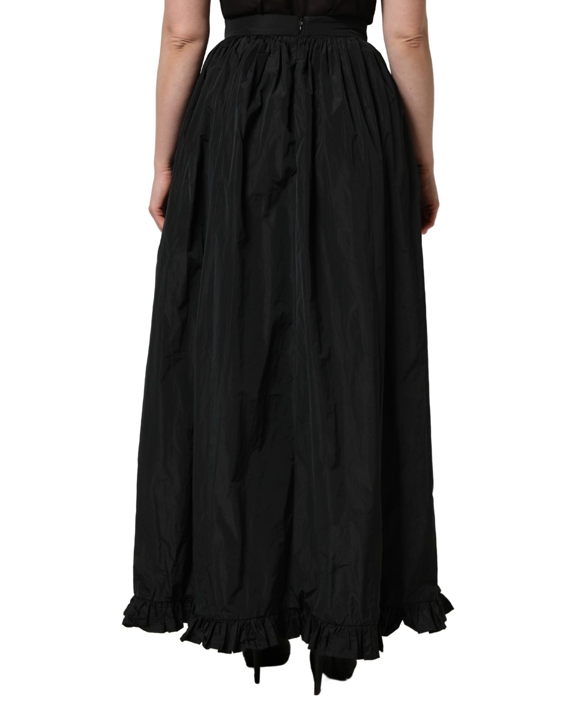 Jupe longue trapèze plissée taille haute noire MSGM pour femme