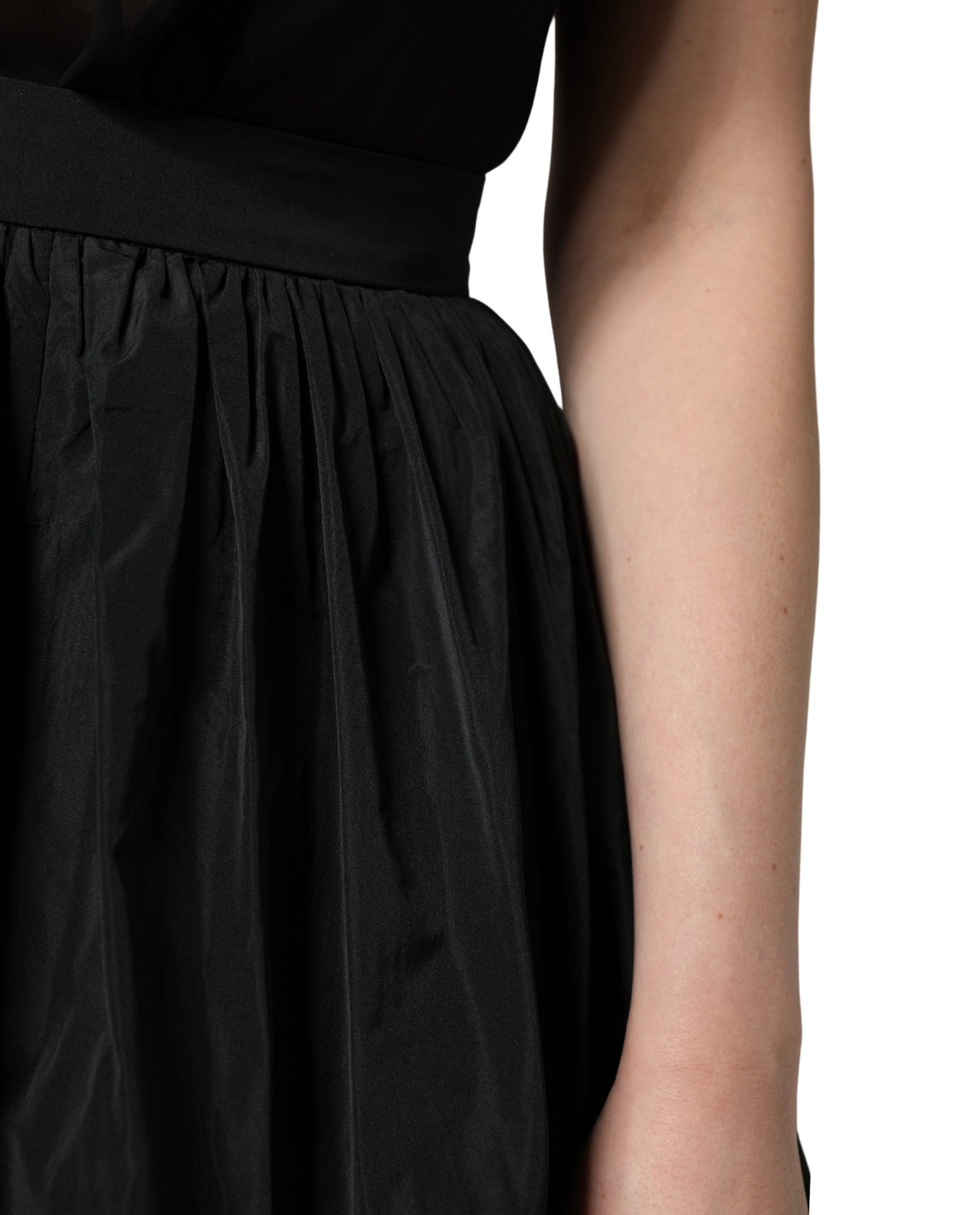 Jupe longue trapèze plissée taille haute noire MSGM pour femme