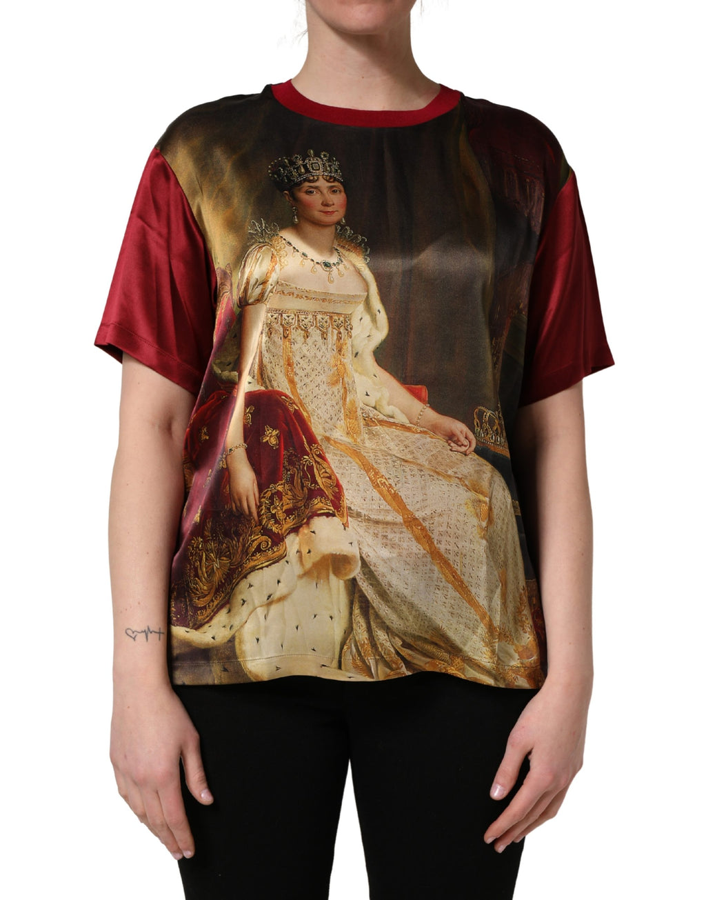 T-shirt en soie Dolce & Gabbana motif reine avec peinture couronne royale marron