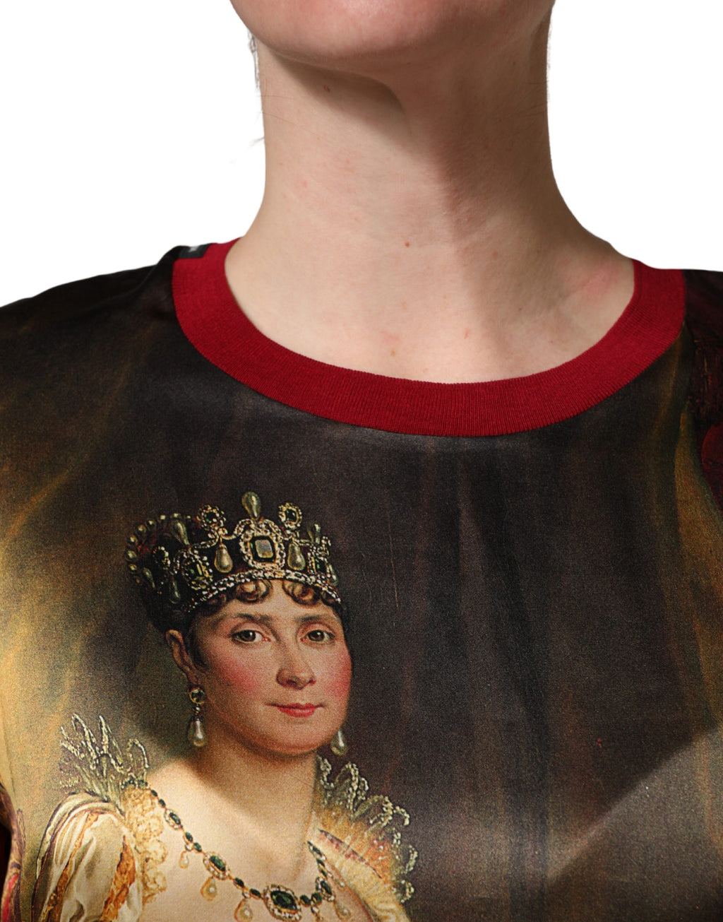 T-shirt en soie Dolce & Gabbana motif reine avec peinture couronne royale marron