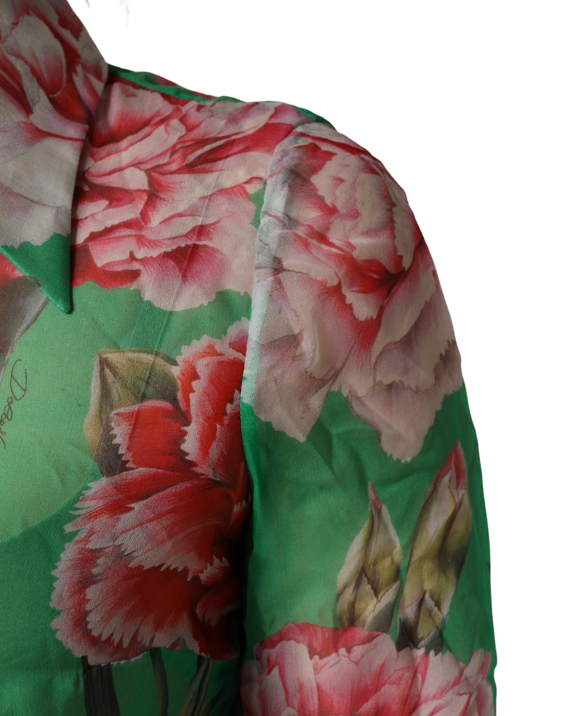 Chemisier à col en soie imprimé œillets verts Dolce & Gabbana
