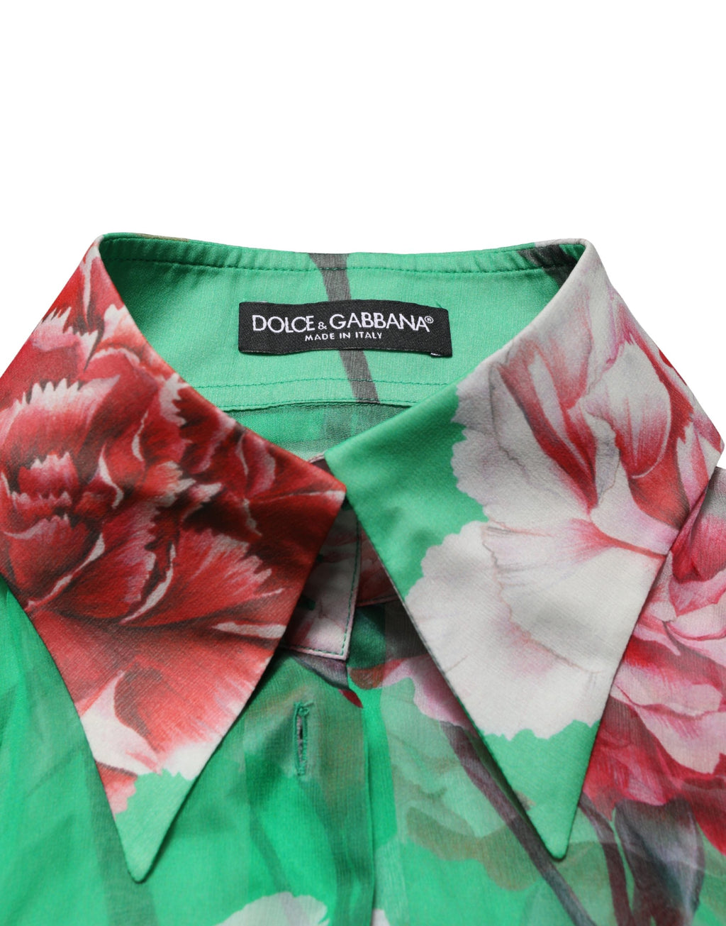 Chemisier à col en soie imprimé œillets verts Dolce & Gabbana