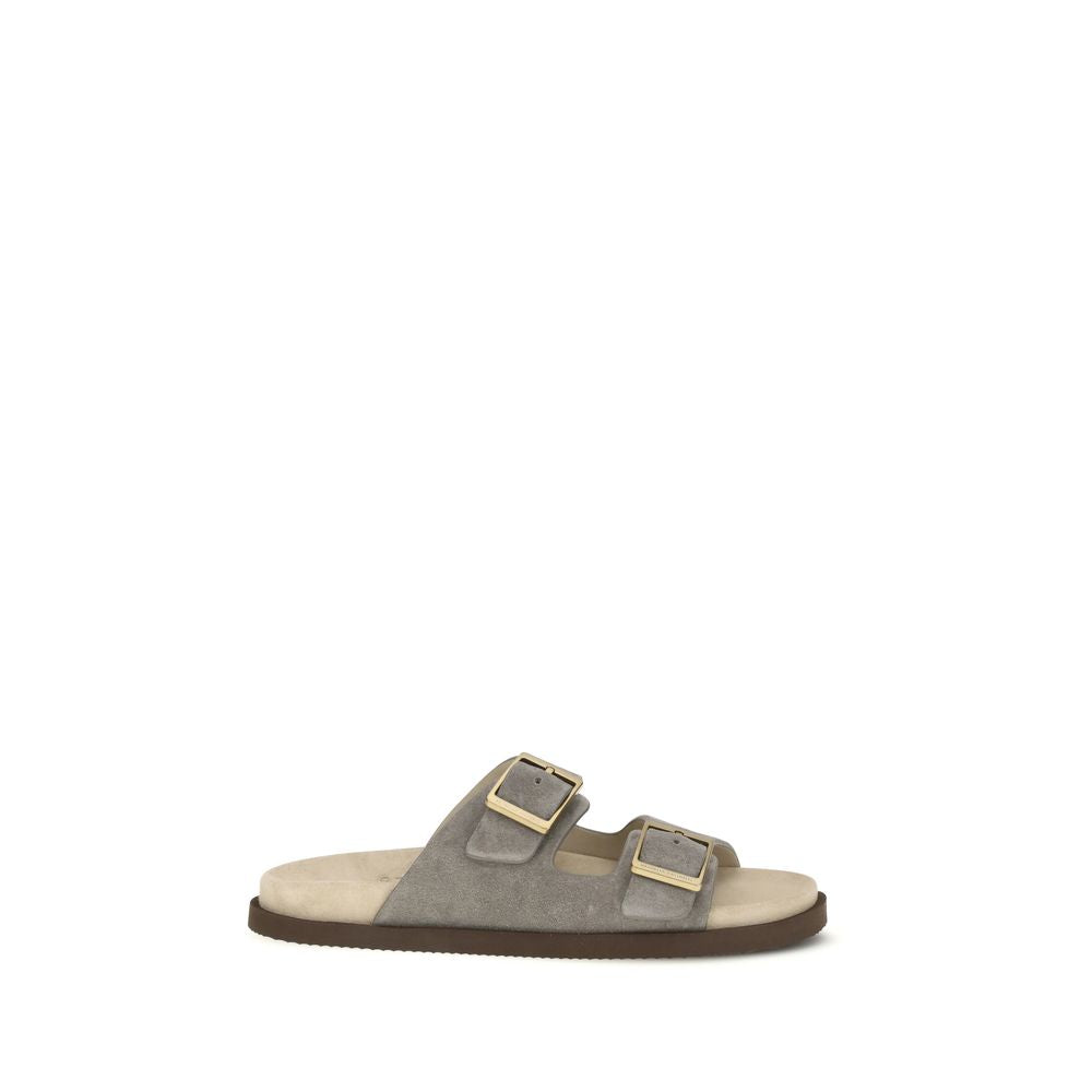 Sandales plates Brunello Cucinelli en cuir de veau gris Bos Taurus