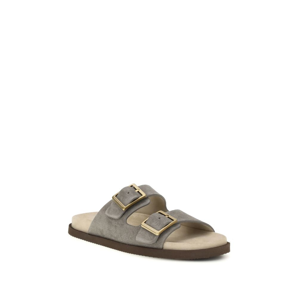 Sandales plates Brunello Cucinelli en cuir de veau gris Bos Taurus