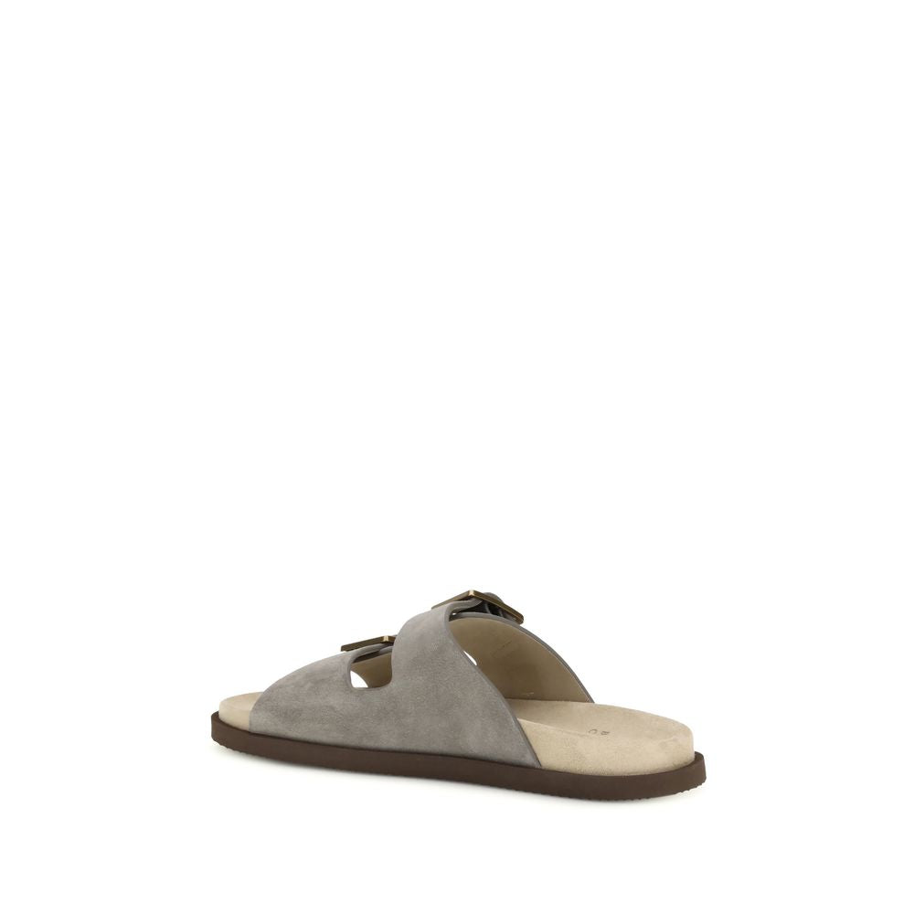 Sandales plates Brunello Cucinelli en cuir de veau gris Bos Taurus