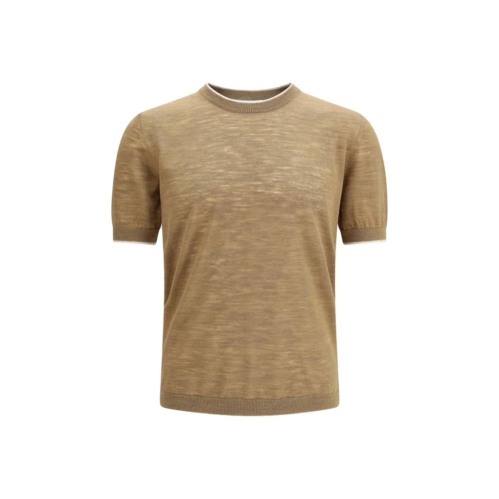 Chemise Brooksfield en lin beige à manches courtes