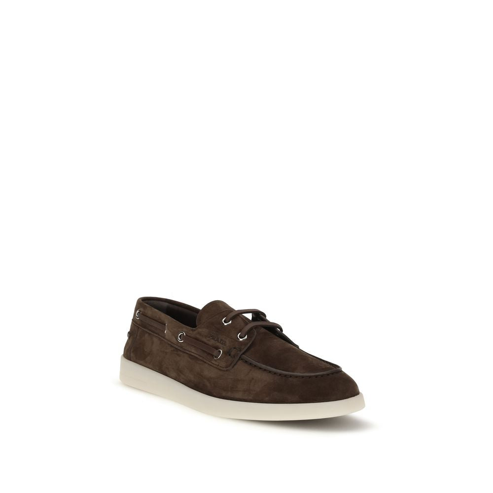 Mocassins à enfiler Prada en cuir de veau marron
