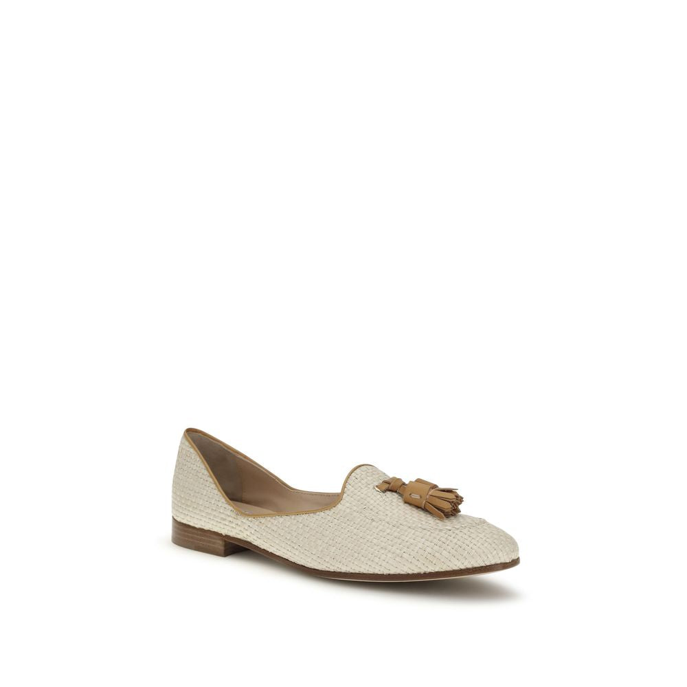 Mocassins à enfiler en raphia beige Fratelli Rossetti