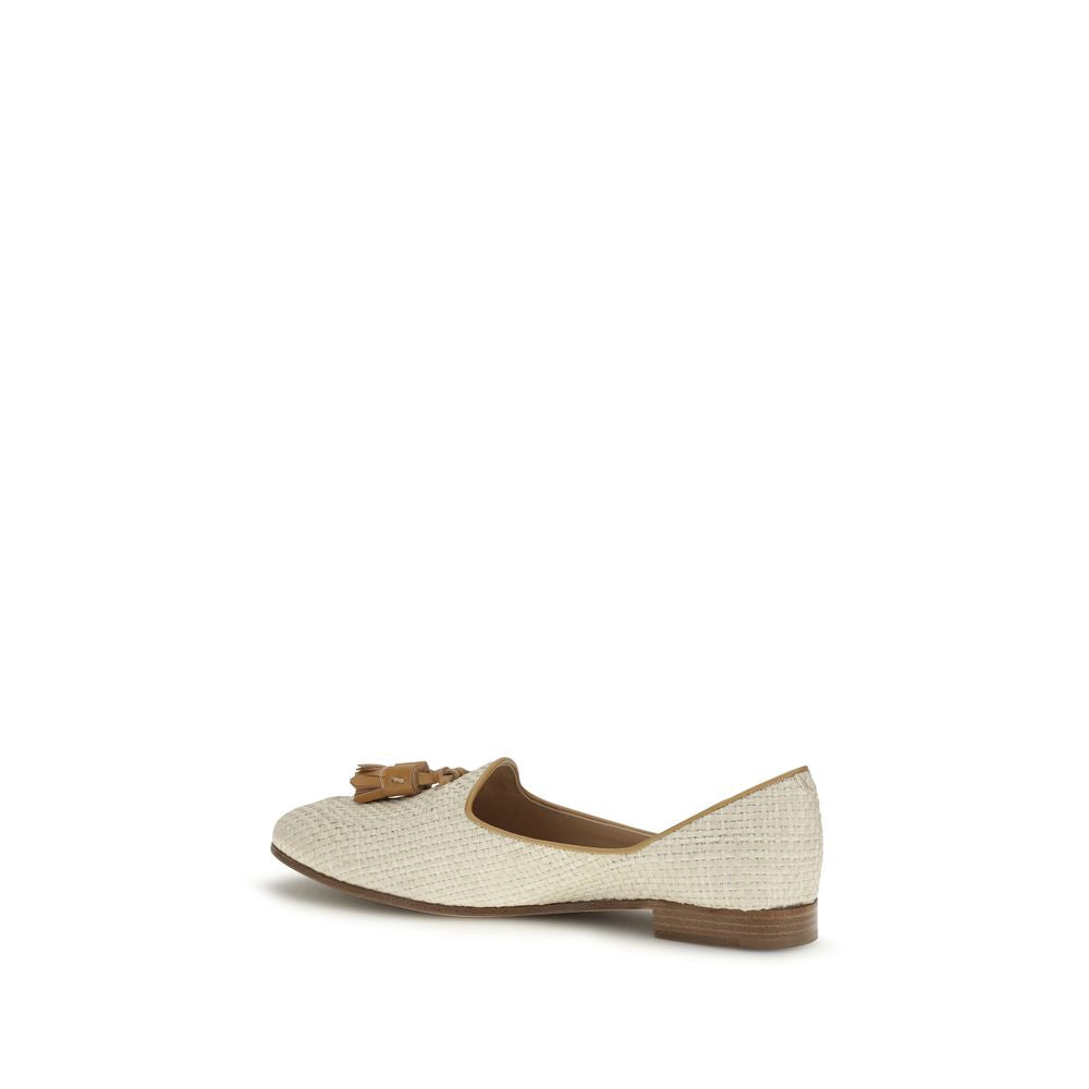 Mocassins à enfiler en raphia beige Fratelli Rossetti