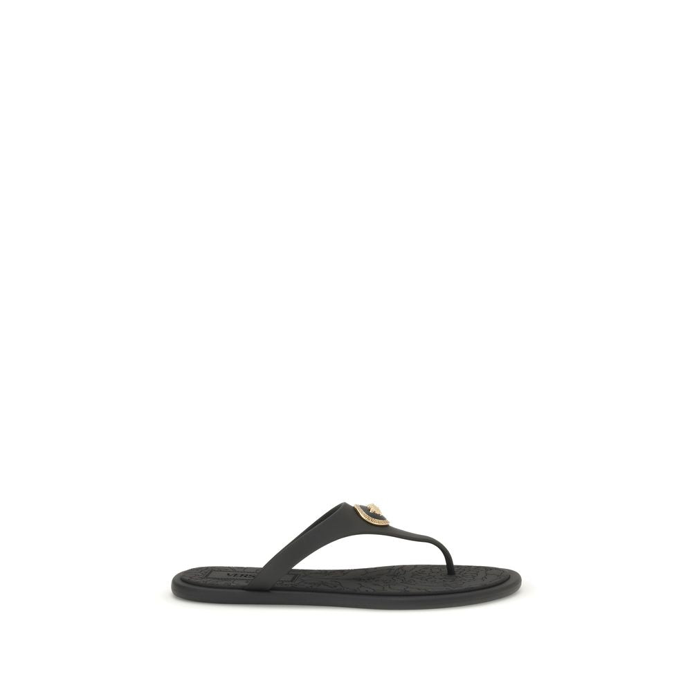 Tongs en caoutchouc noir Versace