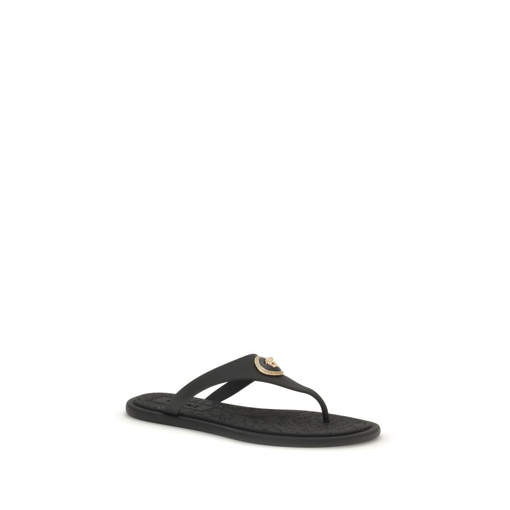 Tongs en caoutchouc noir Versace