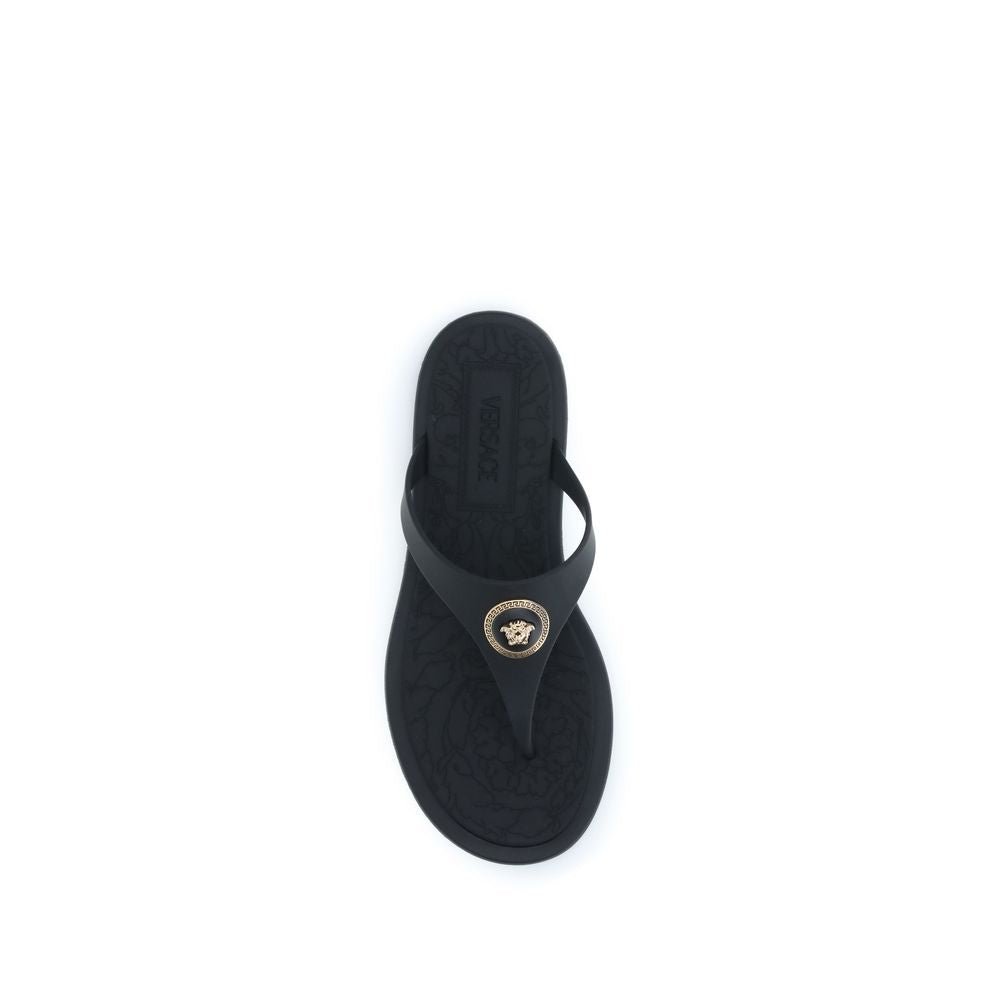 Tongs en caoutchouc noir Versace