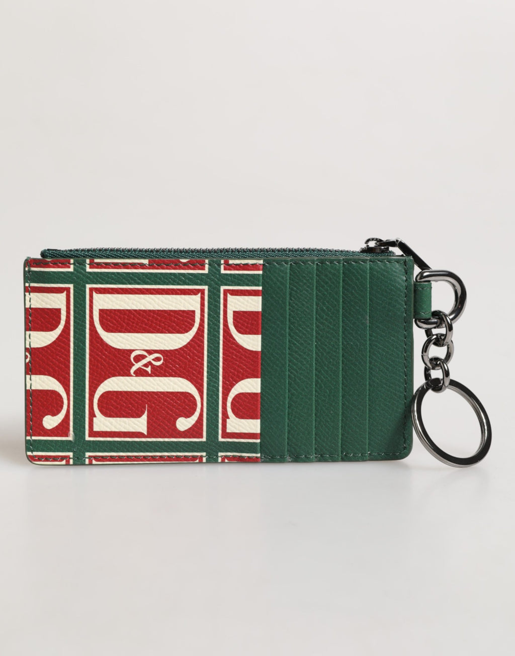 Porte-cartes Dolce & Gabbana en cuir de veau vert avec imprimé logo monogramme