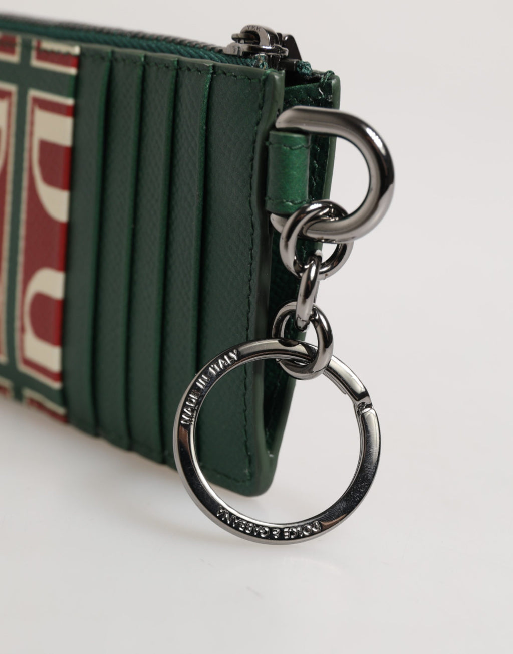 Porte-cartes Dolce & Gabbana en cuir de veau vert avec imprimé logo monogramme