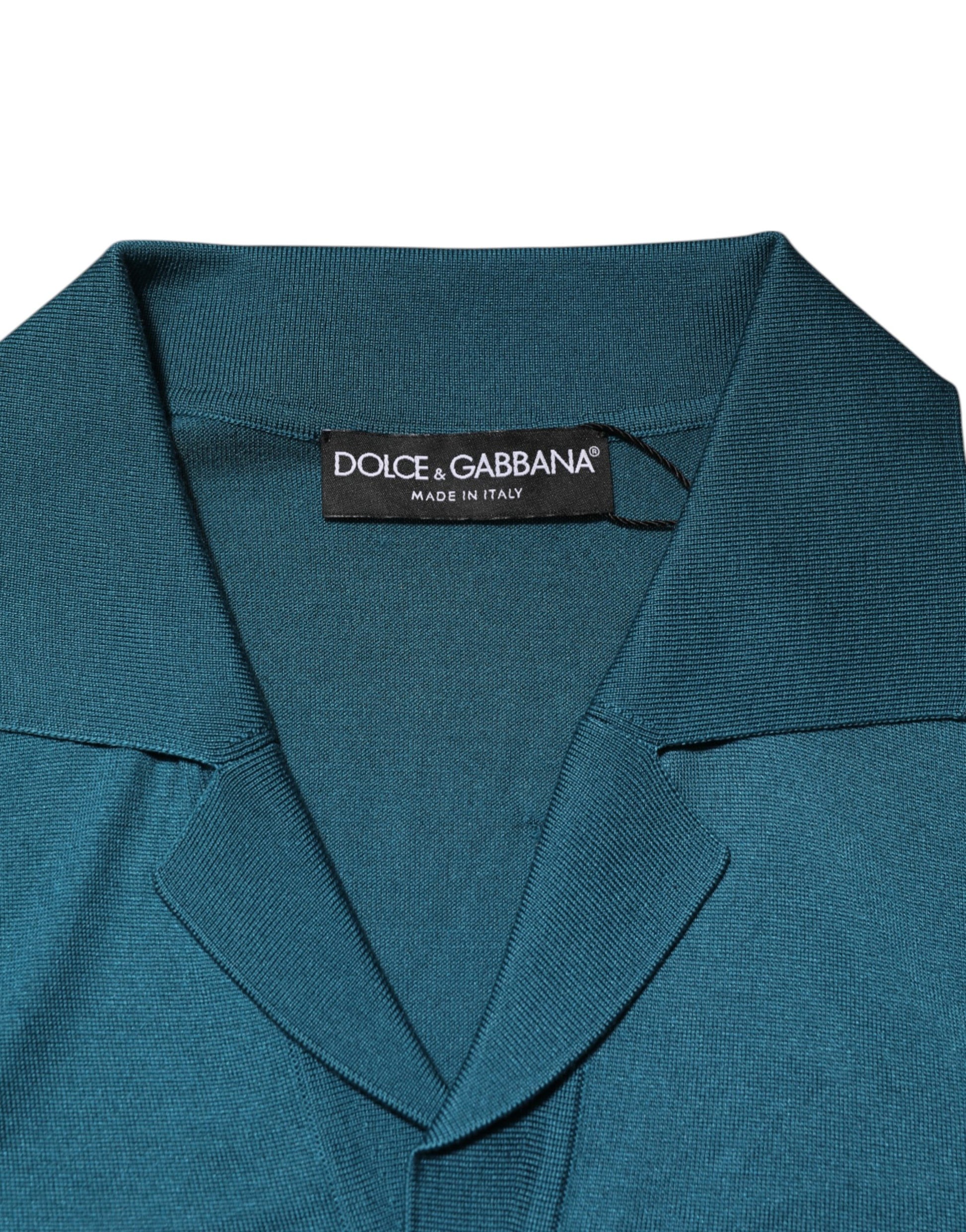 Dolce & Gabbana Teal Blue Silk Collared Short Sleeves Polo T-shirt