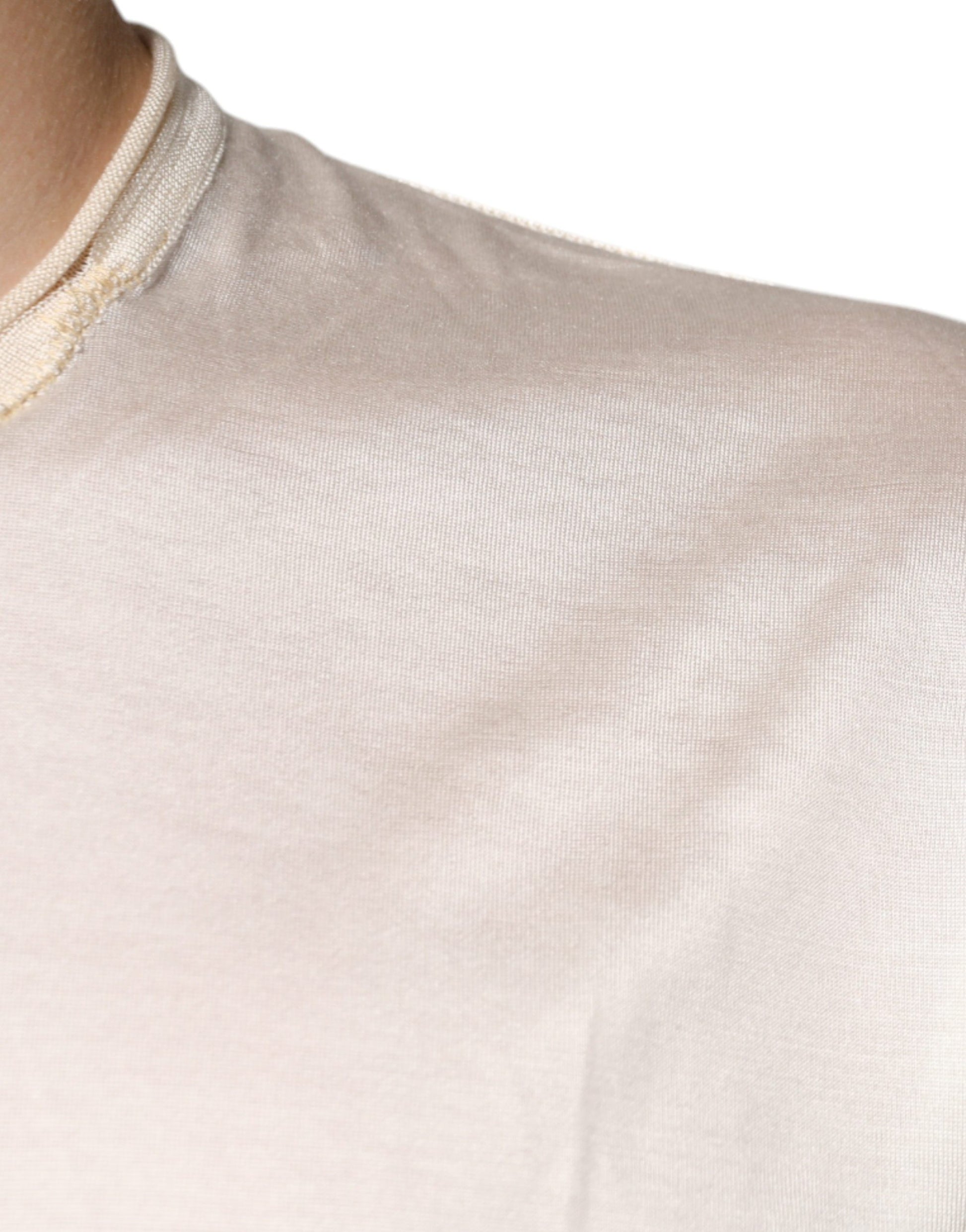 T-shirt Dolce & Gabbana en soie blanc cassé à manches courtes et col Henley