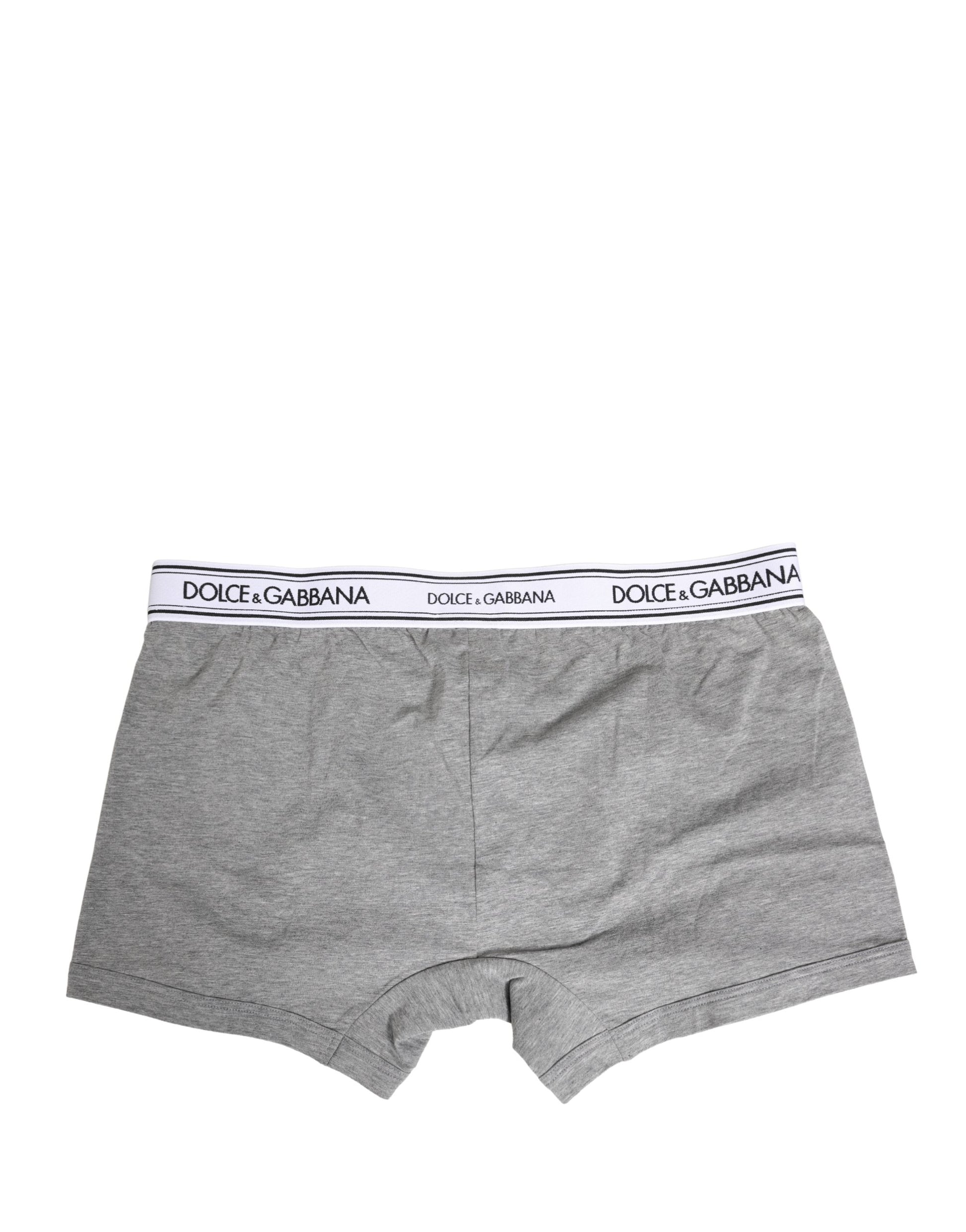 Dolce & Gabbana Gray Logo Waistband Cotton Men Boxer Underwear