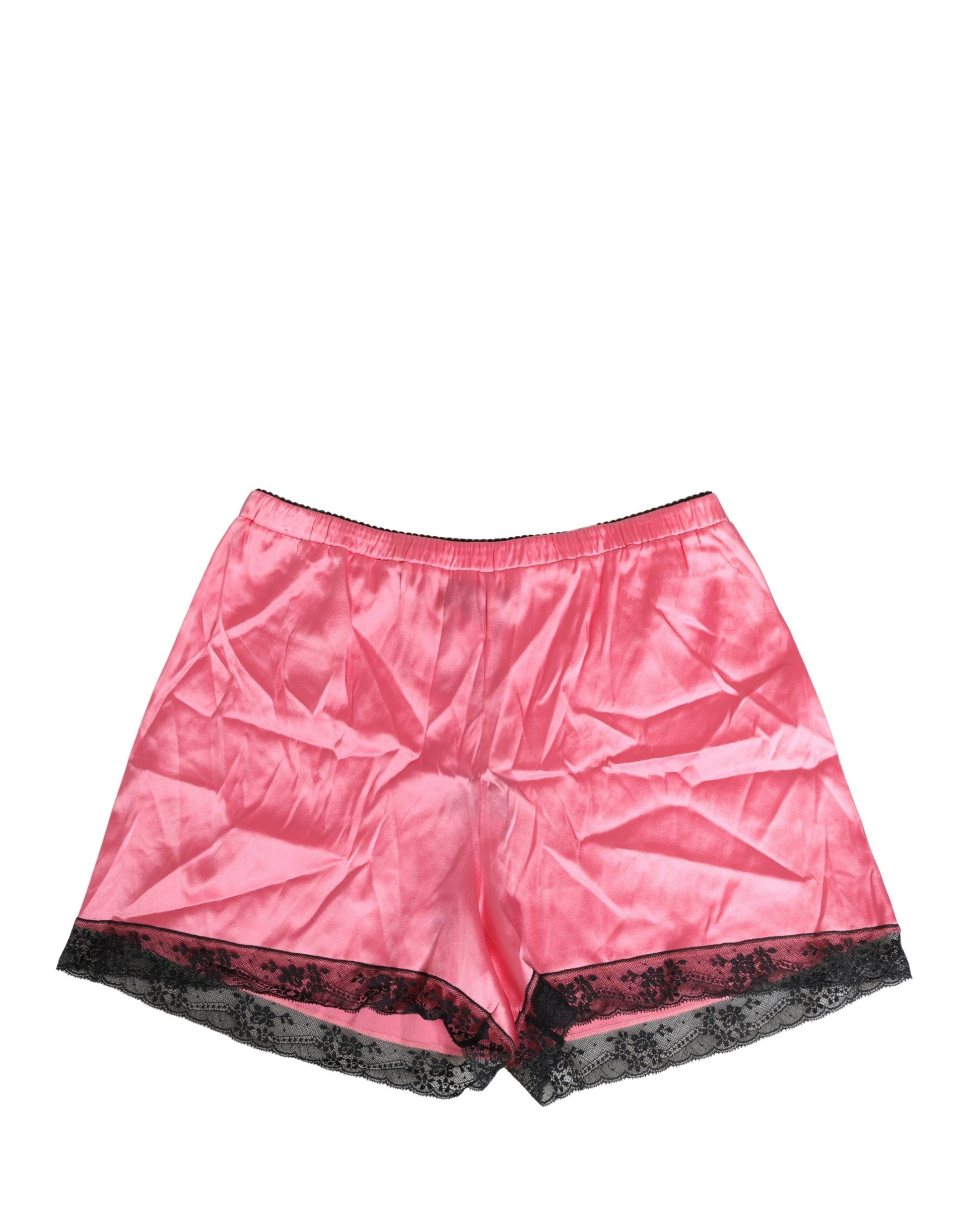 Short Dolce & Gabbana en soie satinée rose avec dentelle