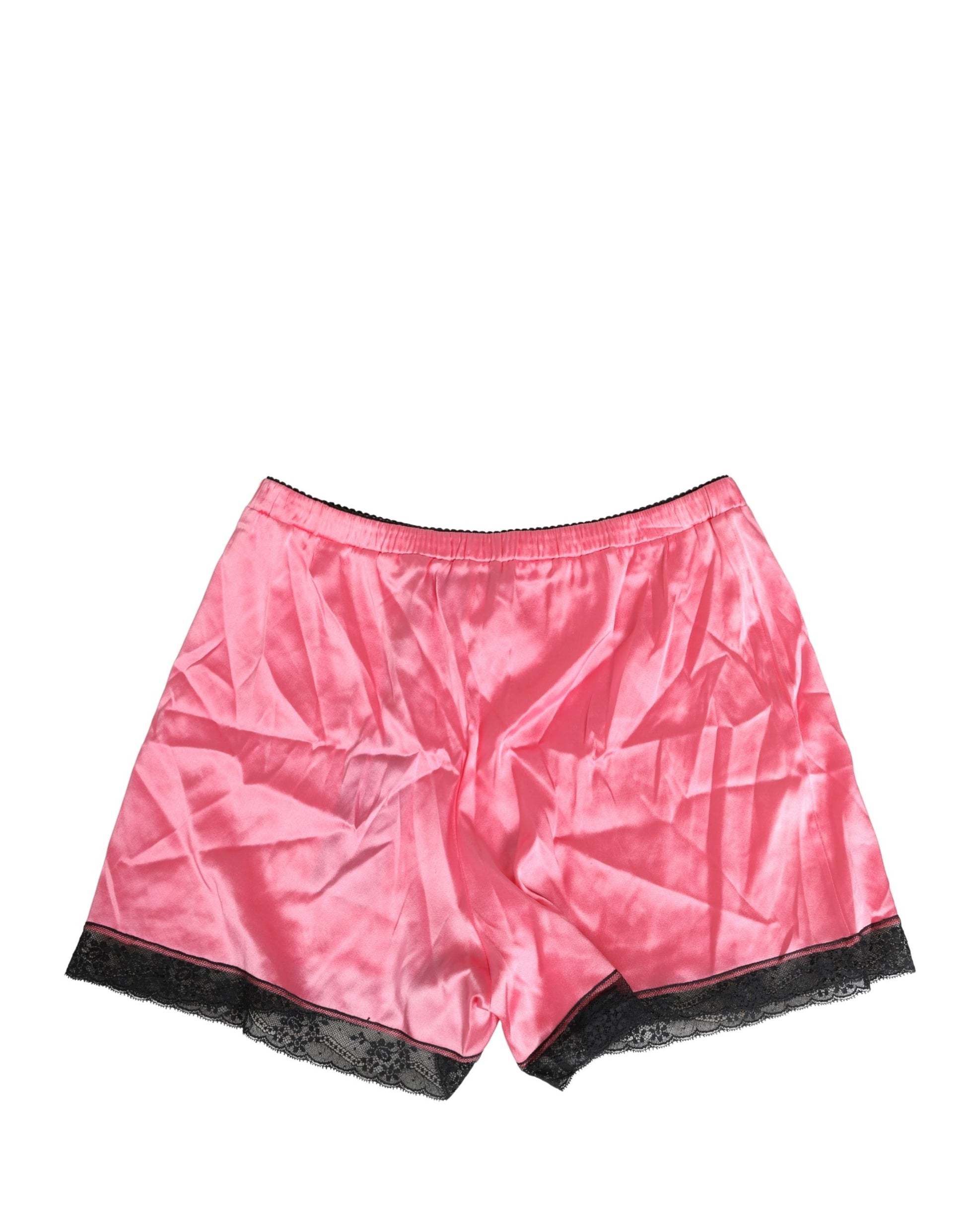 Short Dolce & Gabbana en soie satinée rose avec dentelle