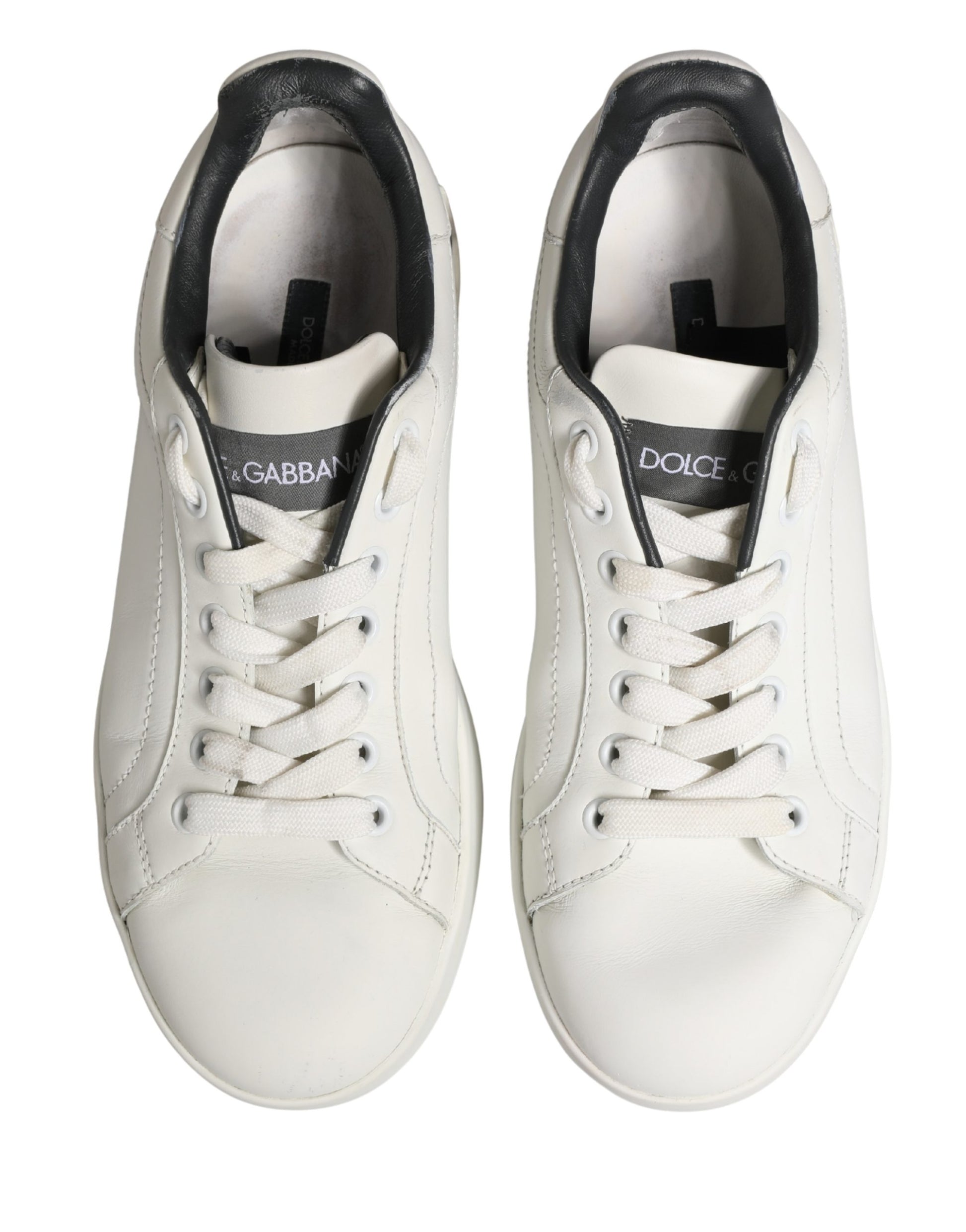 Dolce & Gabbana White Black Portofino Leather Sneakers Shoes