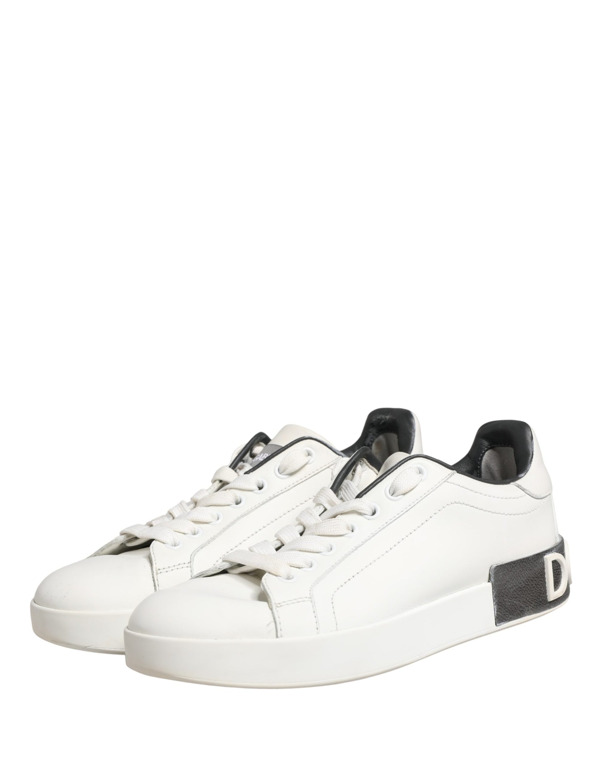 Dolce & Gabbana White Black Portofino Leather Sneakers Shoes