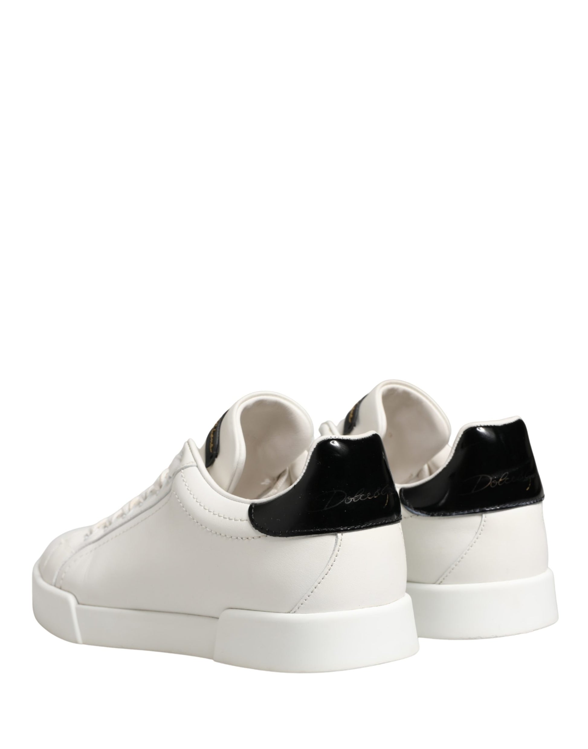 Dolce & Gabbana White Black Portofino Leather Sneakers Shoes