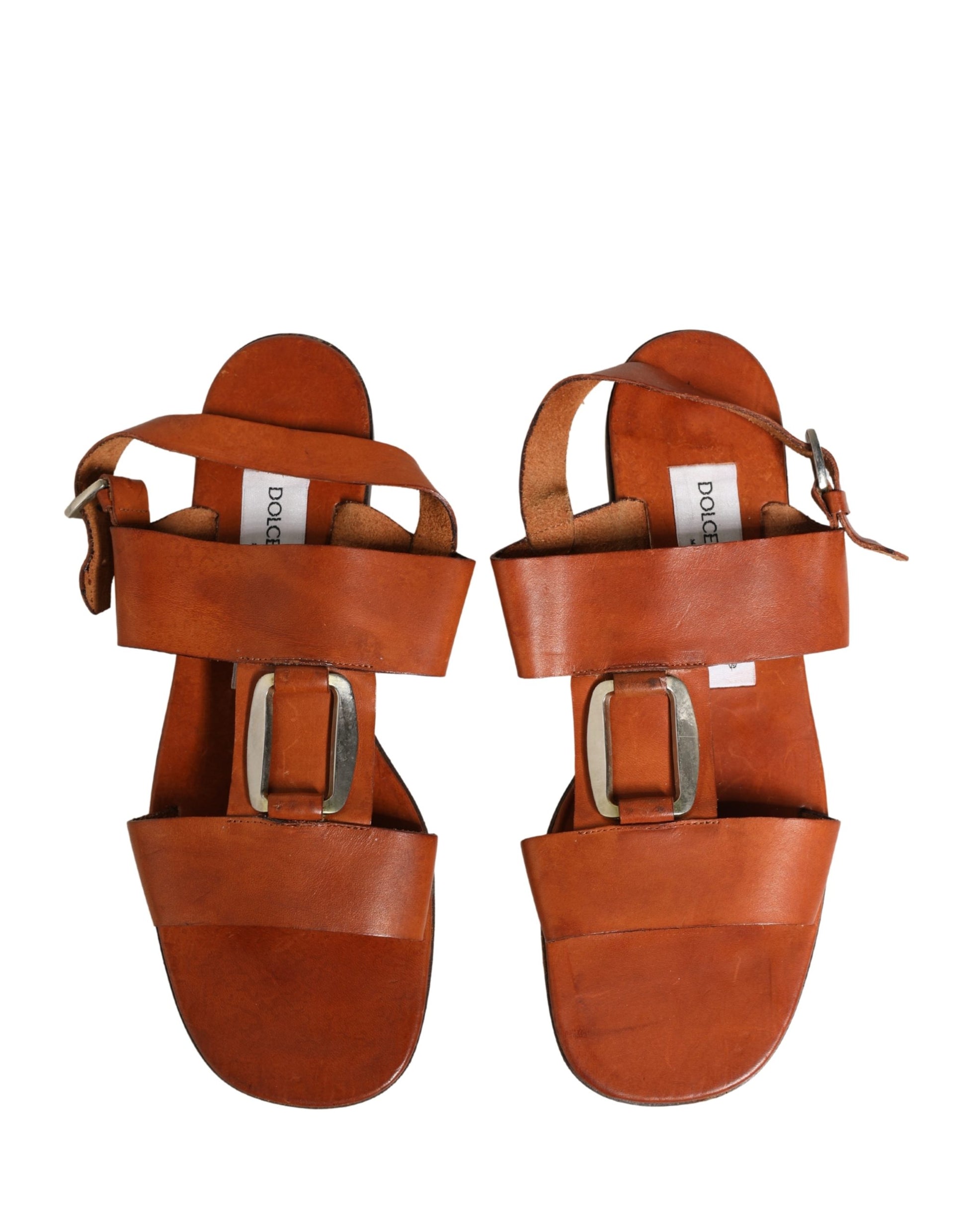 Chaussures Sandales Plates en Cuir Marron Dolce & Gabbana