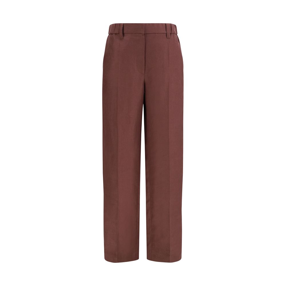 Pantalon décontracté en lin marron Brunello Cucinelli