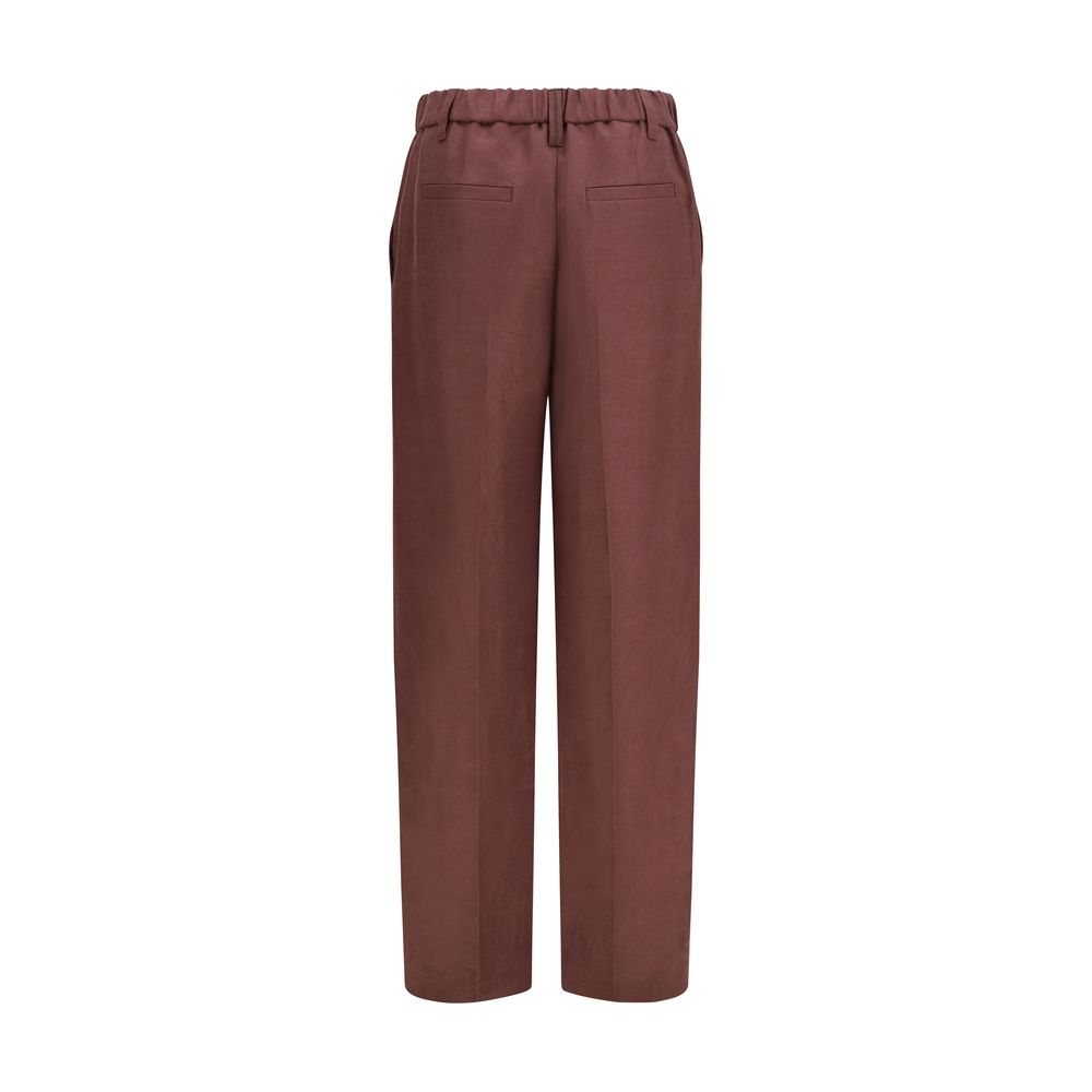 Pantalon décontracté en lin marron Brunello Cucinelli