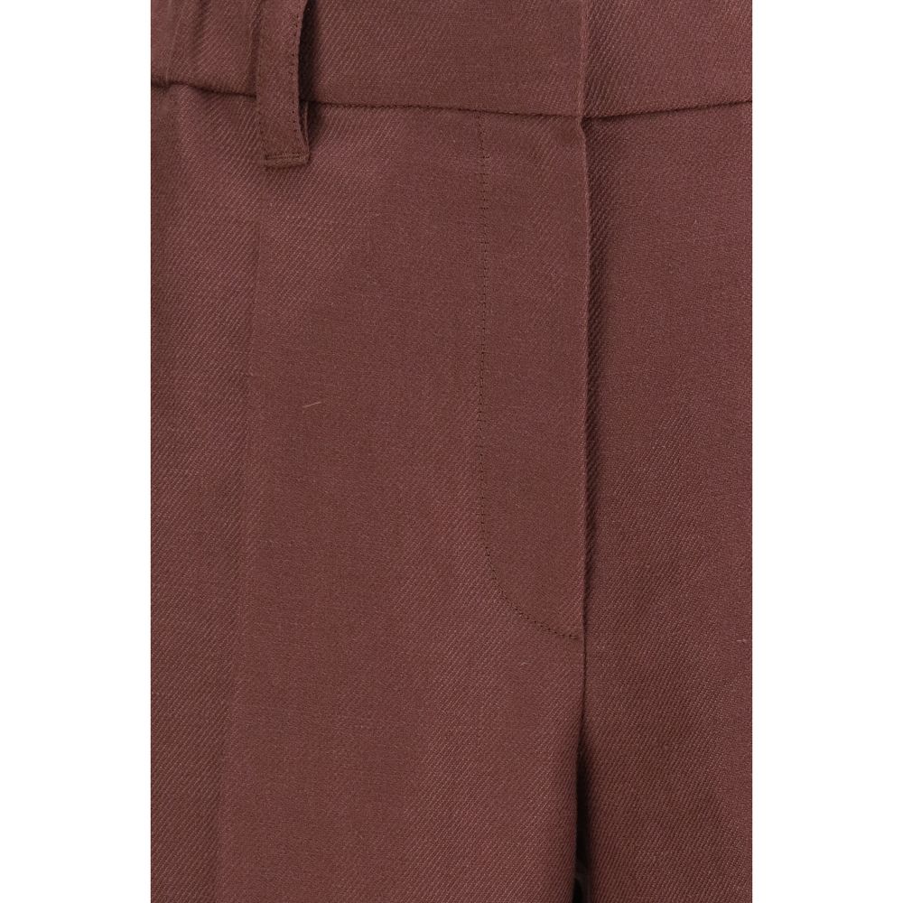 Pantalon décontracté en lin marron Brunello Cucinelli