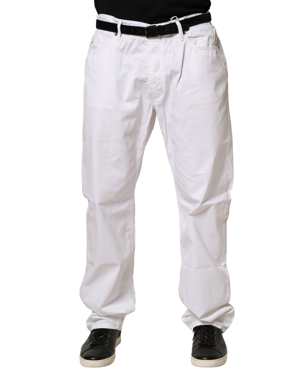 Pantalon en jean décontracté Fay White Cotton Stretch coupe droite pour homme
