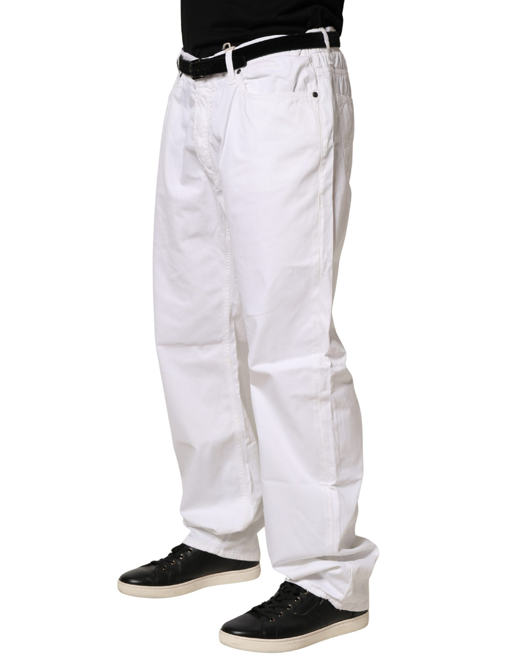 Pantalon en jean décontracté Fay White Cotton Stretch coupe droite pour homme