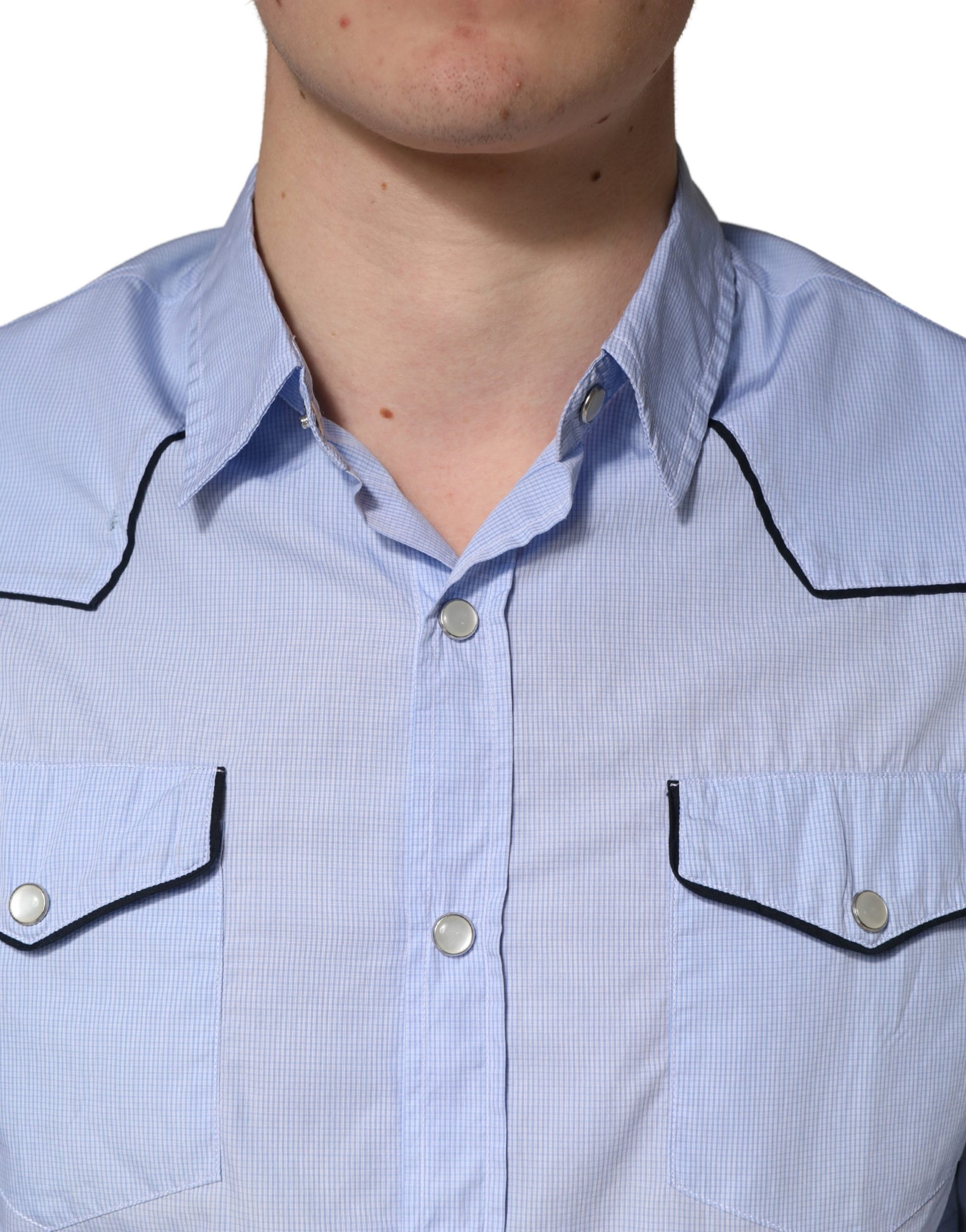 Chemise décontractée ajustée à col et manches longues bleu clair AGLINI