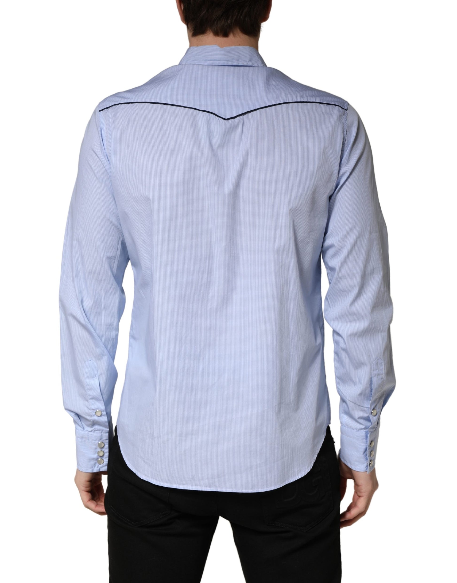 Chemise décontractée ajustée à col et manches longues bleu clair AGLINI