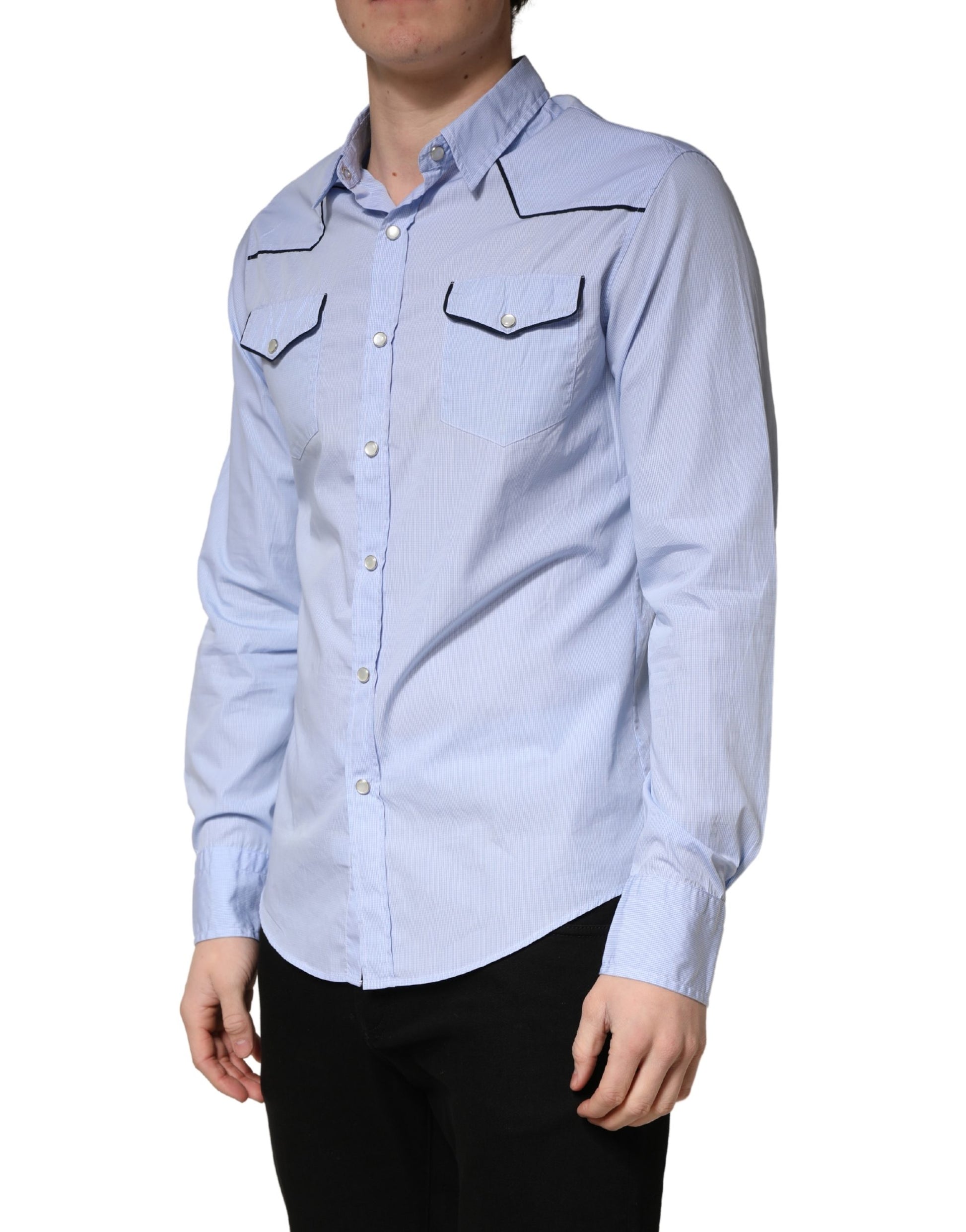 Chemise décontractée ajustée à col et manches longues bleu clair AGLINI