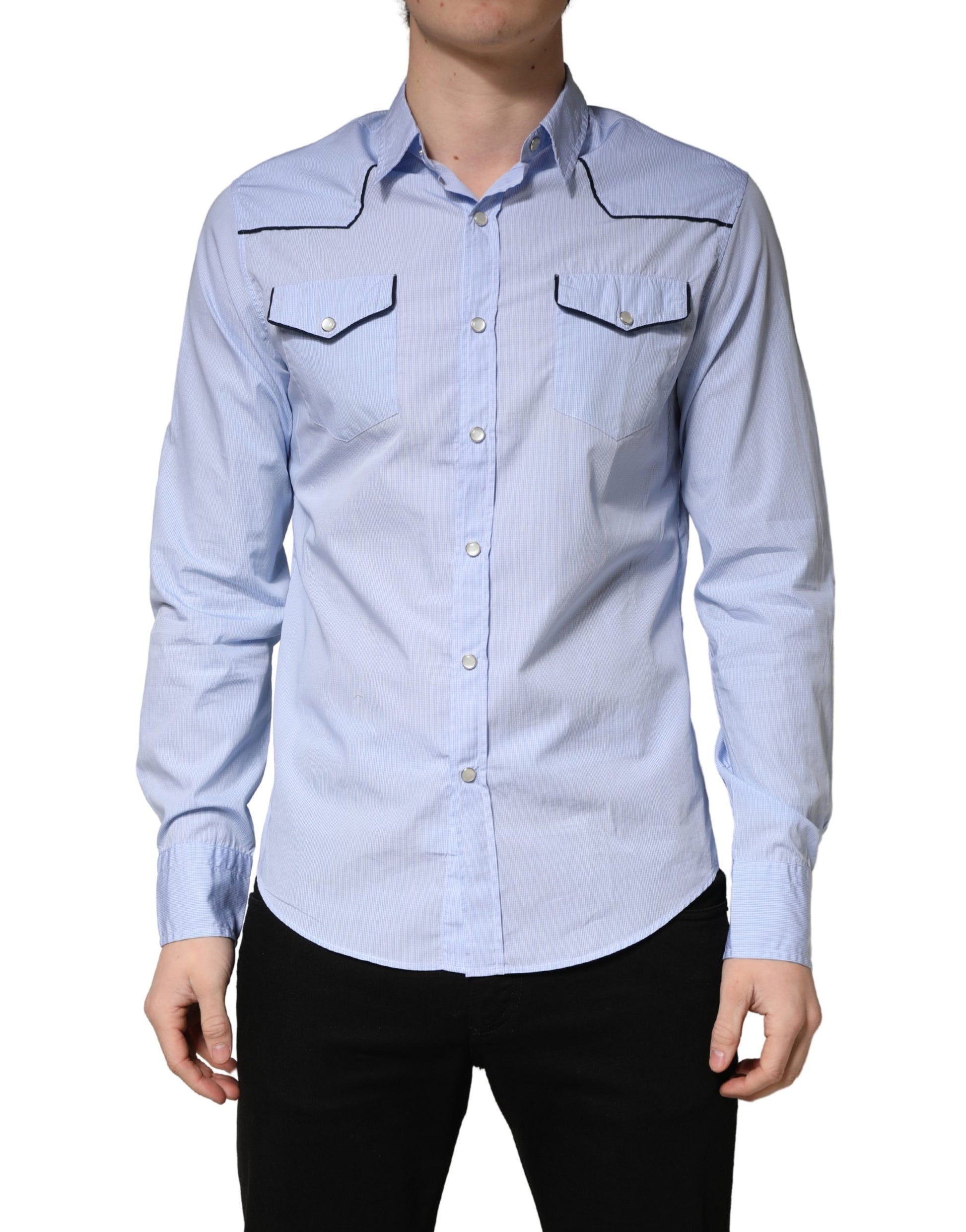 Chemise décontractée ajustée à col et manches longues bleu clair AGLINI