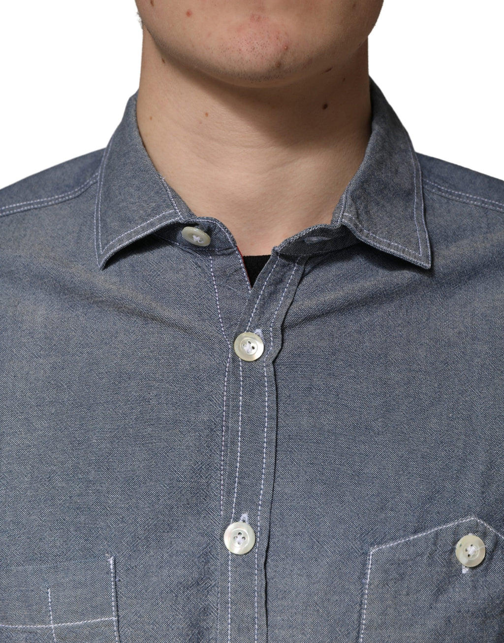 Chemise en jean à manches longues cintrée à col et bleu foncé AGLINI