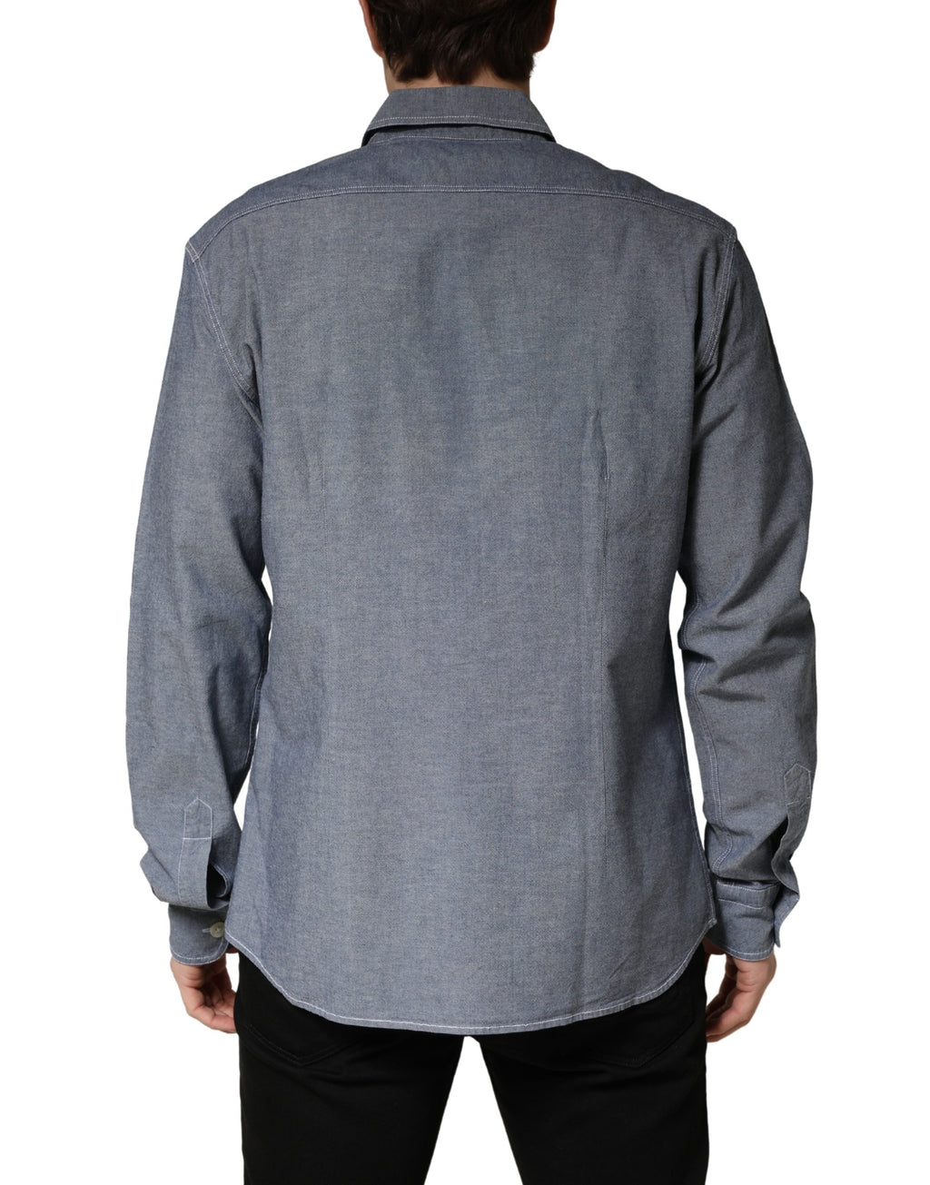 Chemise en jean à manches longues cintrée à col et bleu foncé AGLINI
