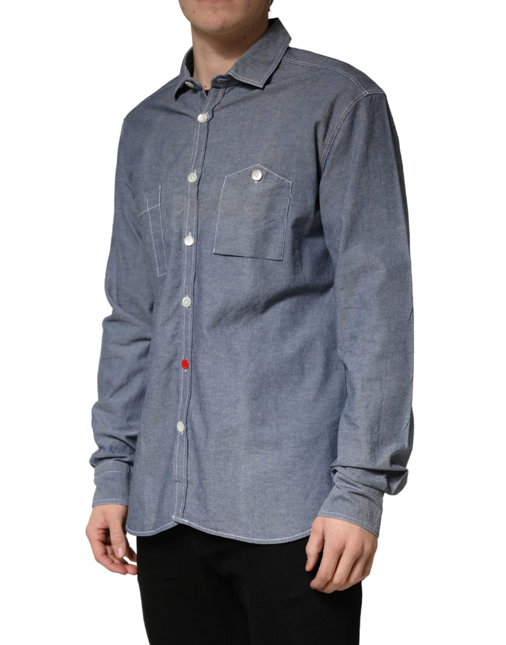 Chemise en jean à manches longues cintrée à col et bleu foncé AGLINI