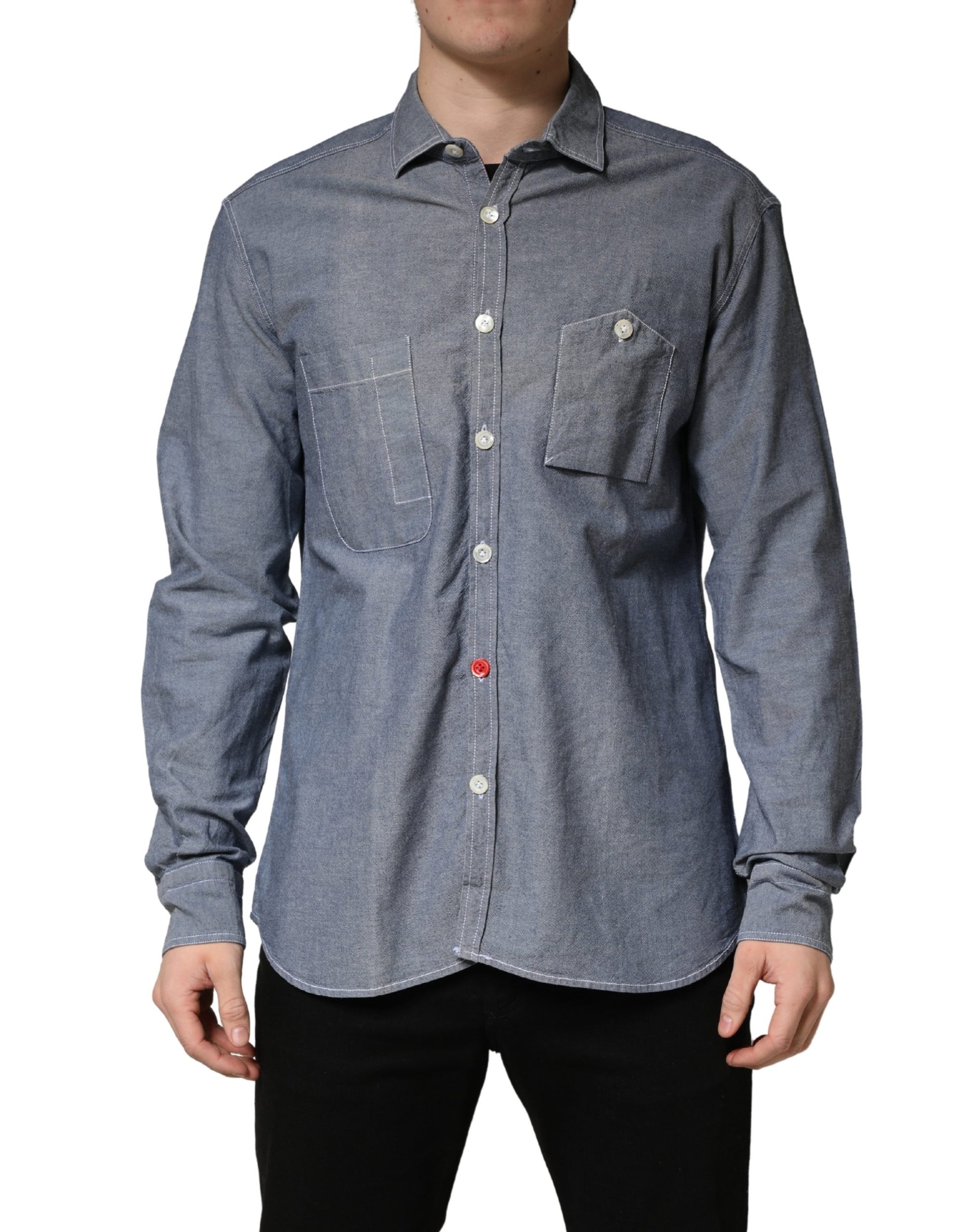 Chemise en jean à manches longues cintrée à col et bleu foncé AGLINI
