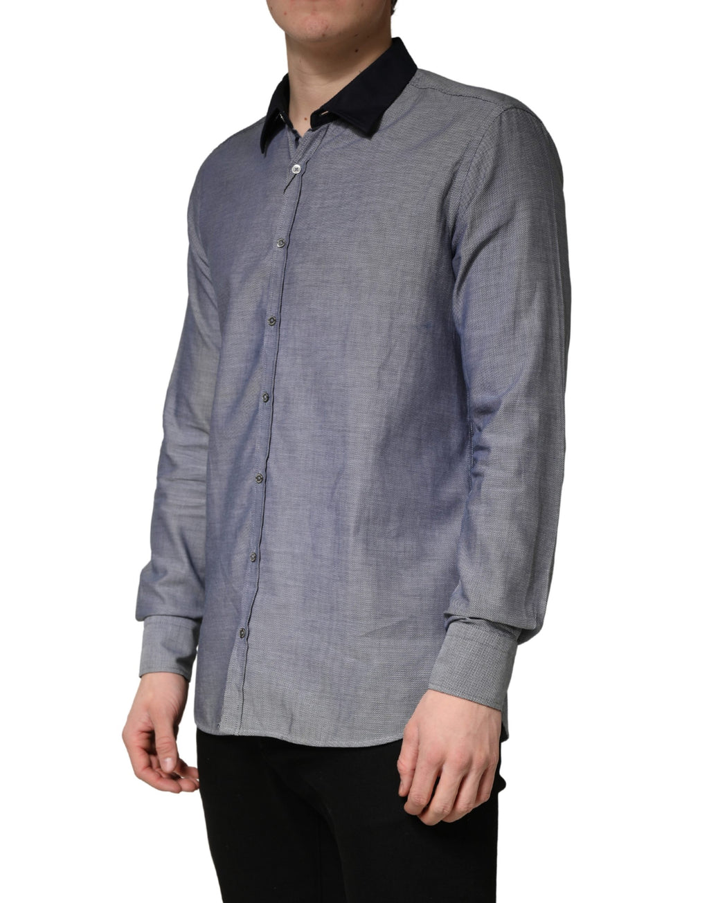 Chemise habillée Hamaki-Ho en coton bleu foncé à manches longues et col.