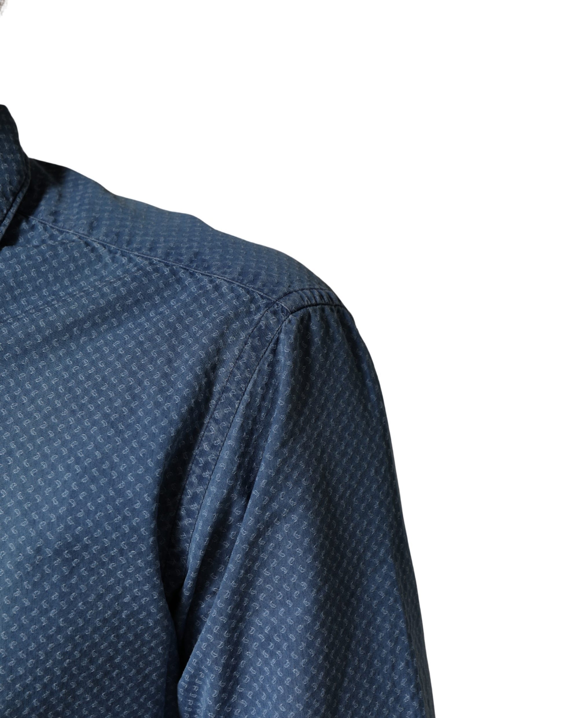 Chemise décontractée ajustée en coton bleu à manches longues et col, AGLINI