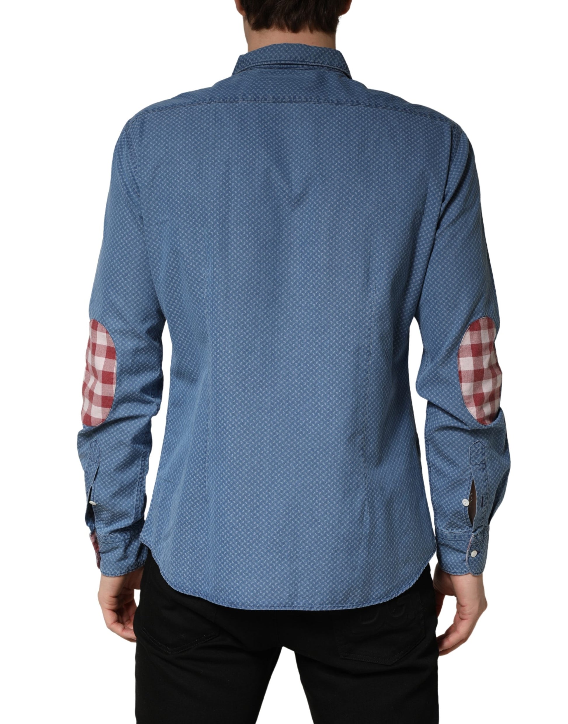 Chemise décontractée ajustée en coton bleu à manches longues et col, AGLINI