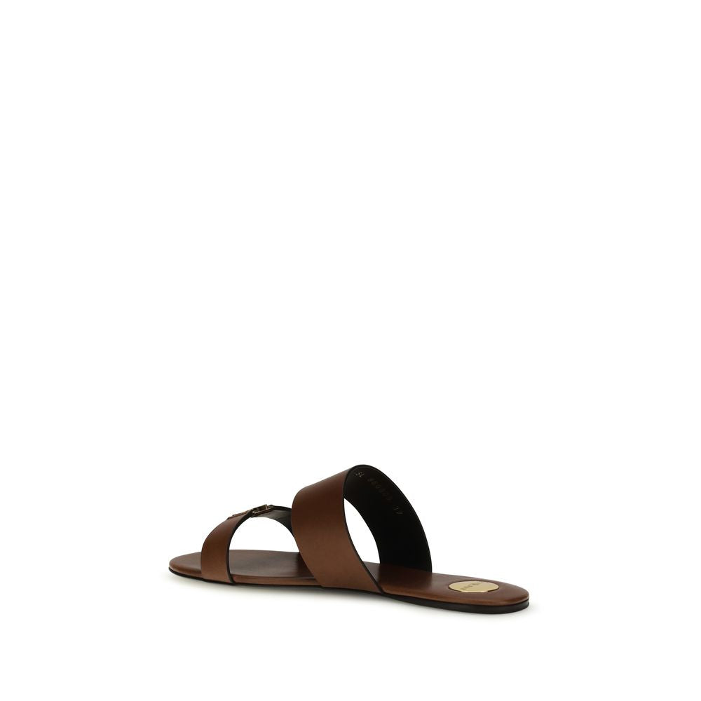 Saint Laurent Brown Calf Leather Bos Taurus Flat Sandals