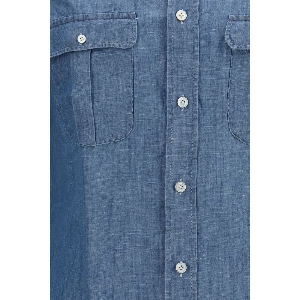 Chemise habillée Finamore en coton bleu