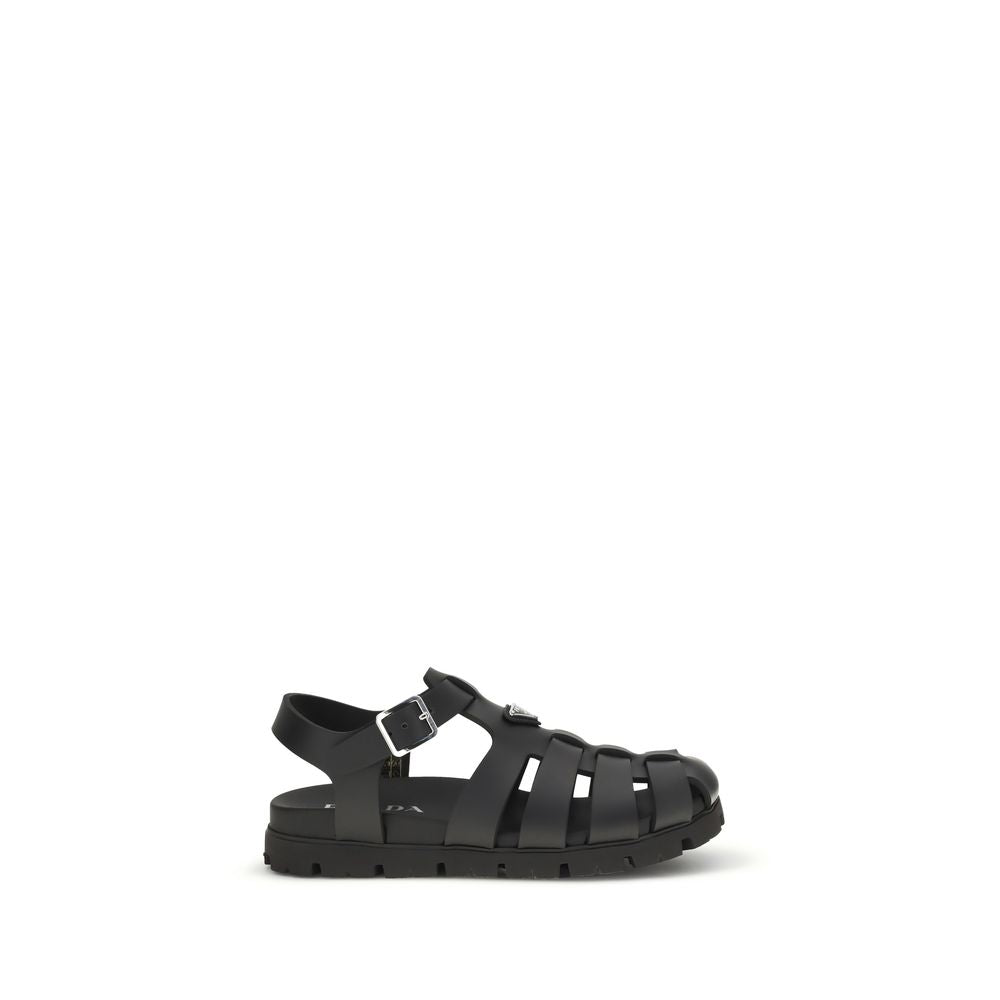 Prada Black Calf Leather Bos Taurus Sandals