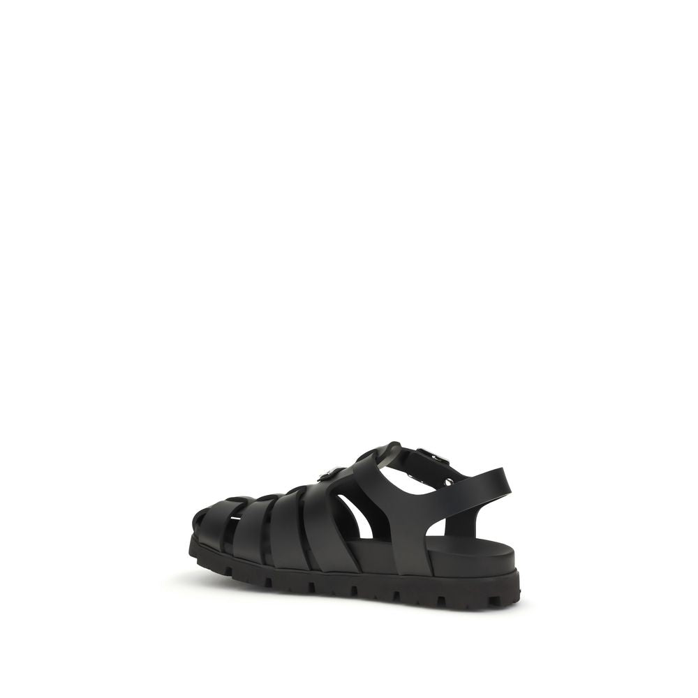 Prada Black Calf Leather Bos Taurus Sandals