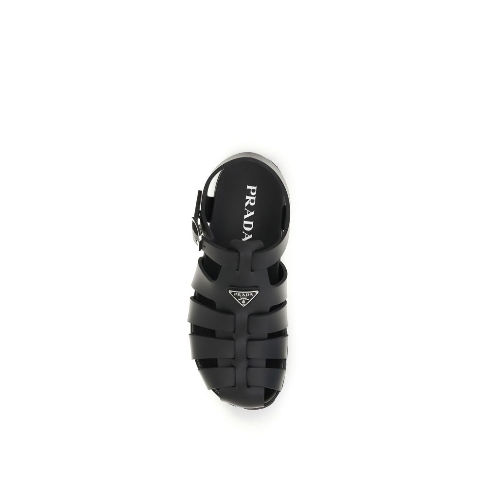 Prada Black Calf Leather Bos Taurus Flat Sandals